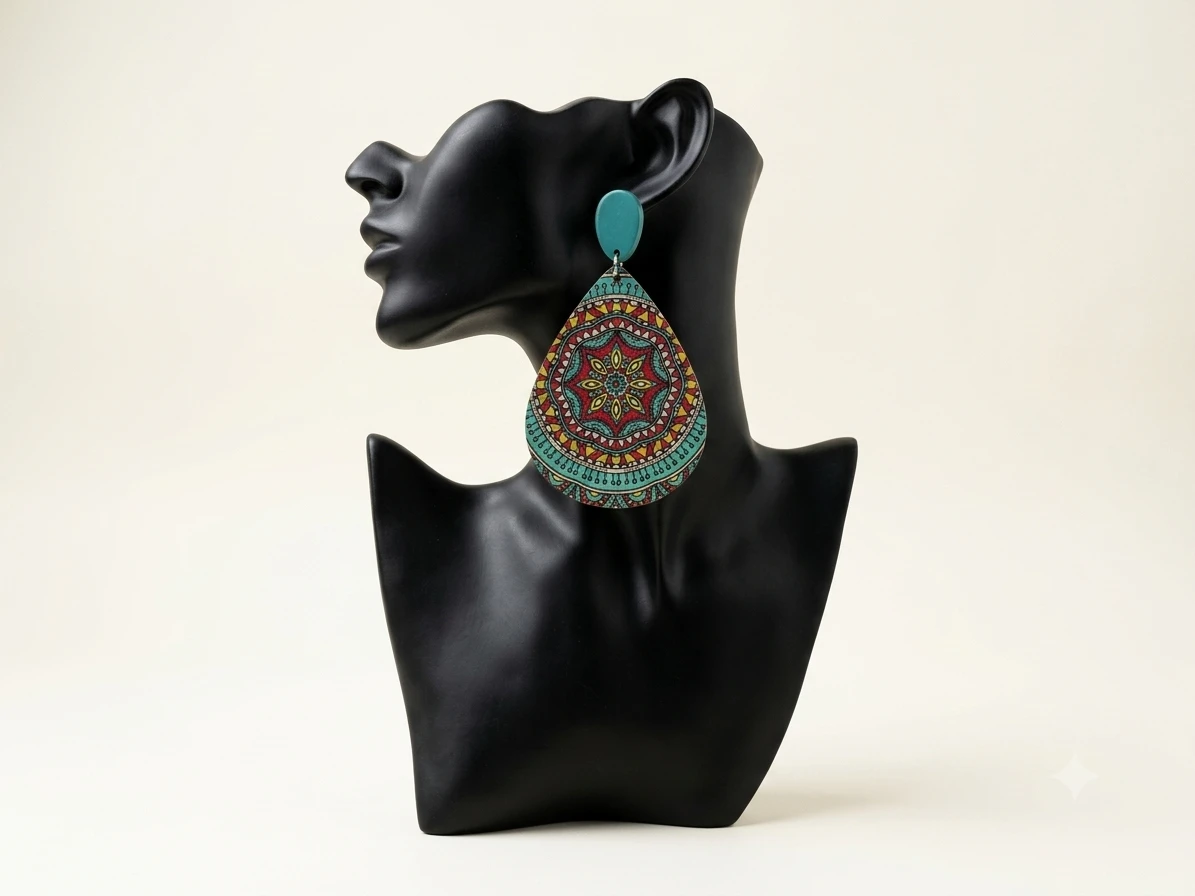 African print dropping earring