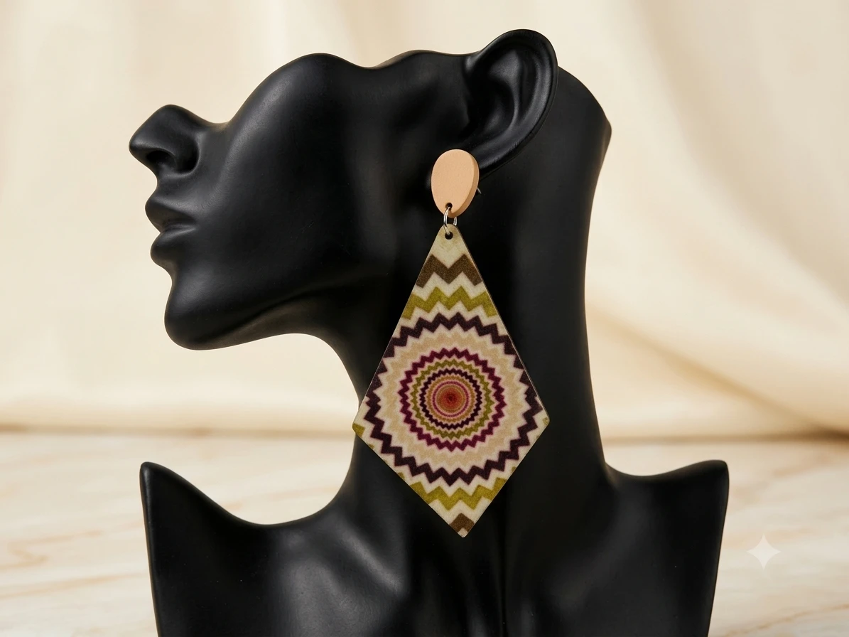 African Print Drop Earring