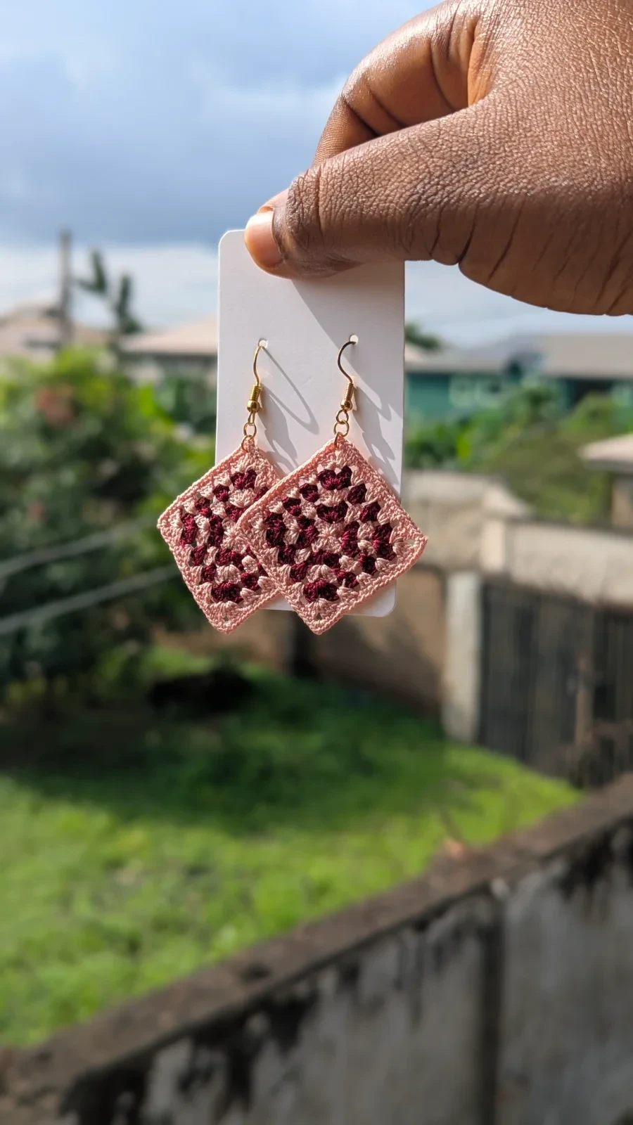 Granny square crochet earrings