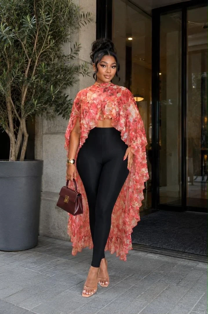 Chiffon Floral Flowy Cape...