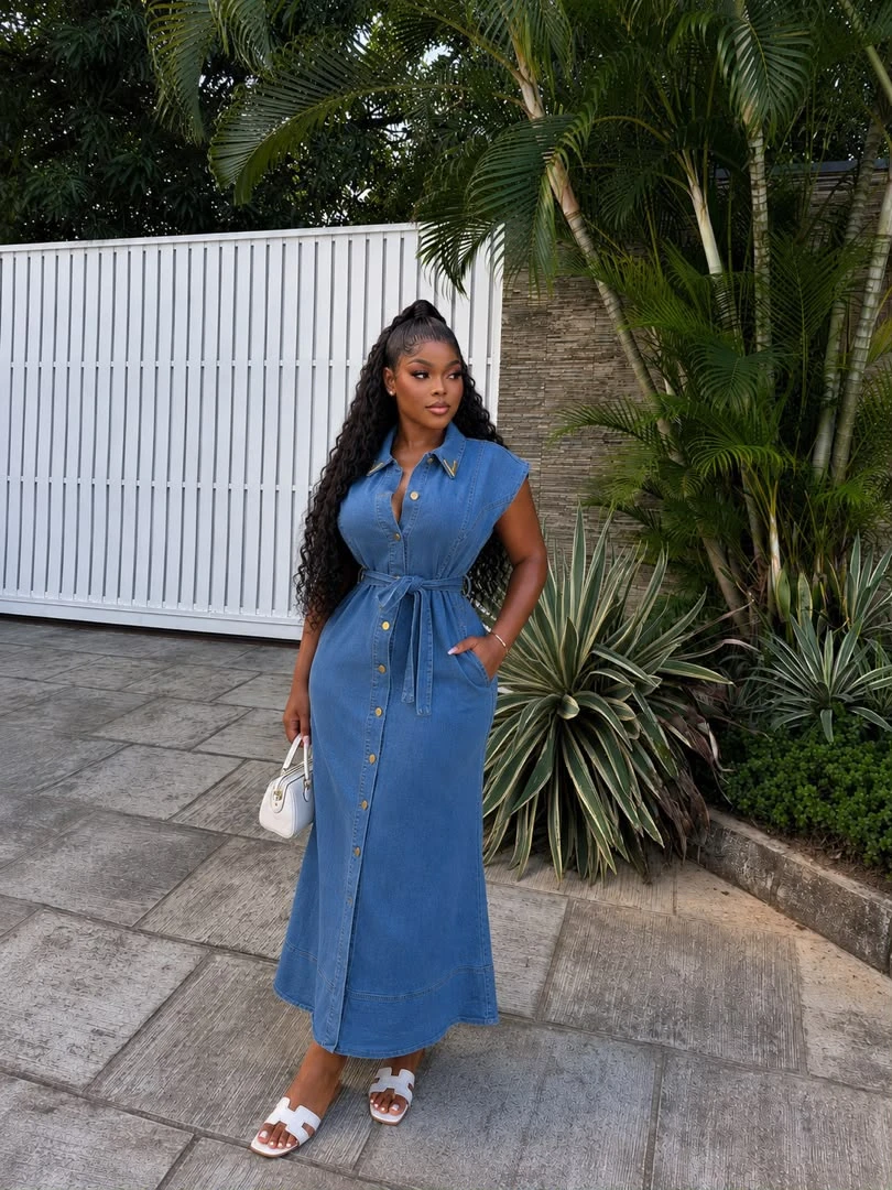 Belted Sleeveless Buttoned Denim