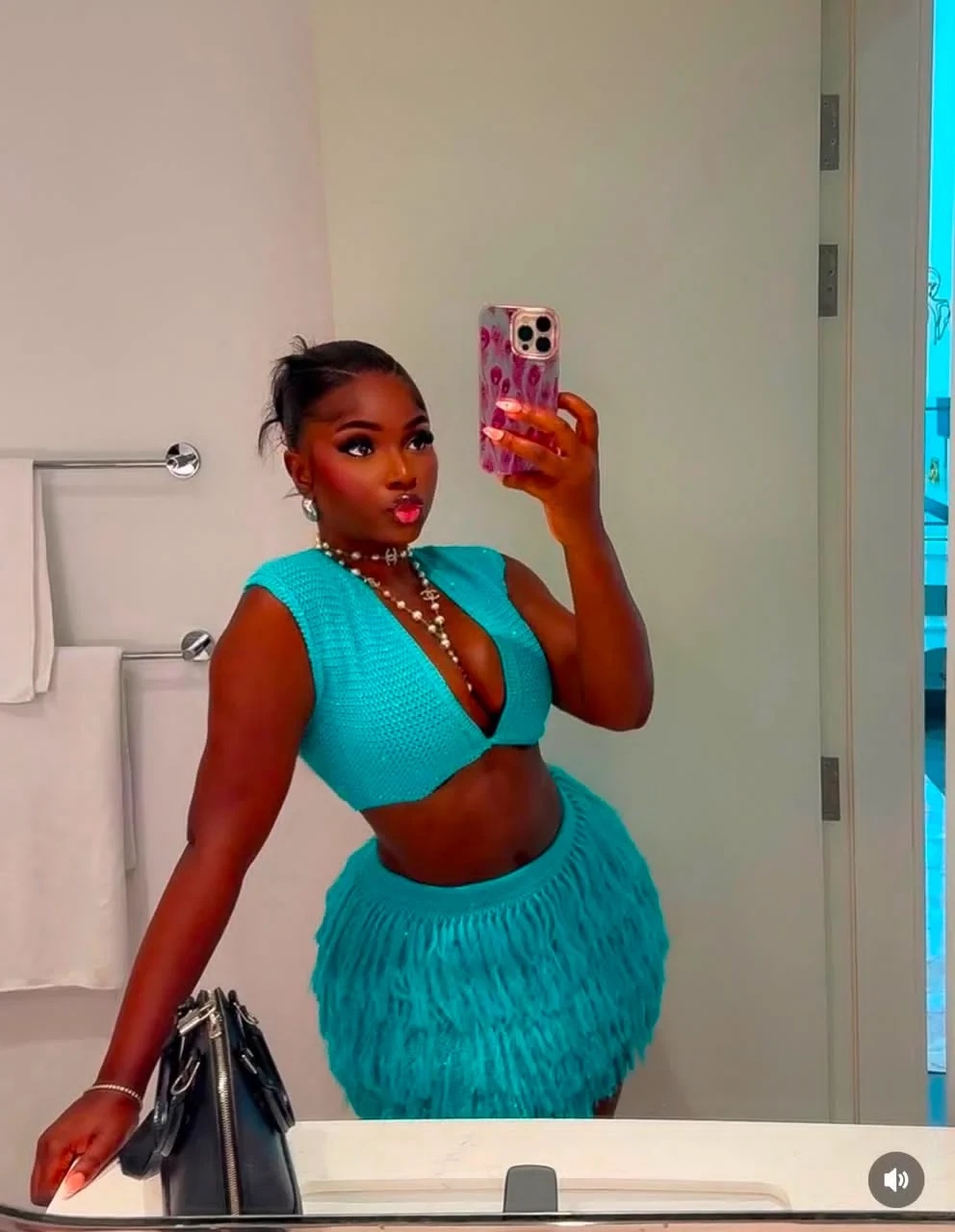 Sequin Crochet Knit Fringe Skirt Set