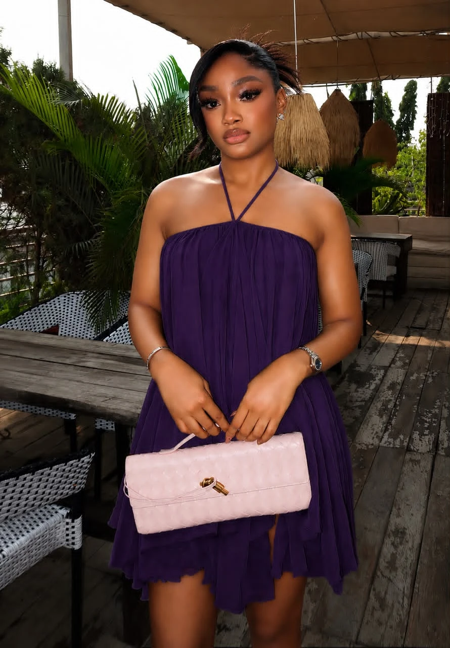 SEXY HALTER PURPLE CHIFFON DRESSSS
